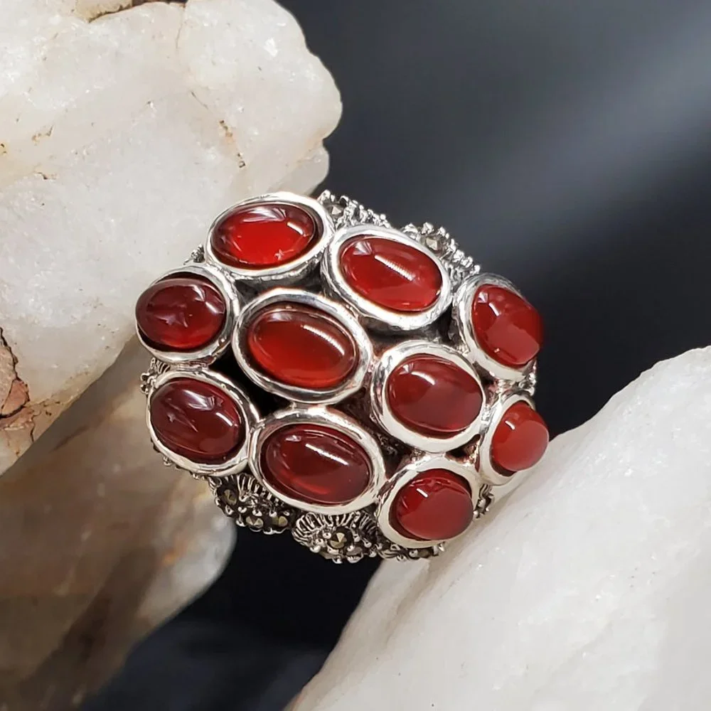 Solid Sterling 925 Silver Ring Genuine Carnelian Stone Unique Silversmith